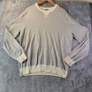 J.Crew Men's XL Striped Crew Neck Sweater Beige Navy Classic Knit Casual Vibes